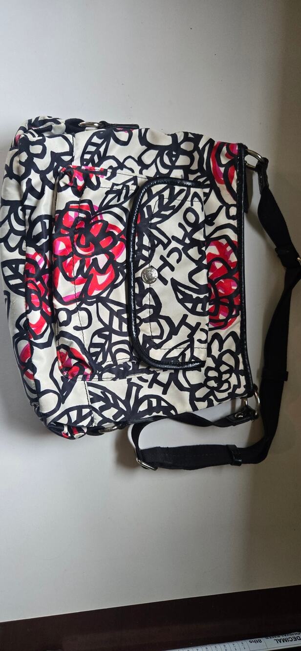 Coach Womens Poppy Graffiti Floral Crossbody Bag Black Red Cream Hot Pink Lined